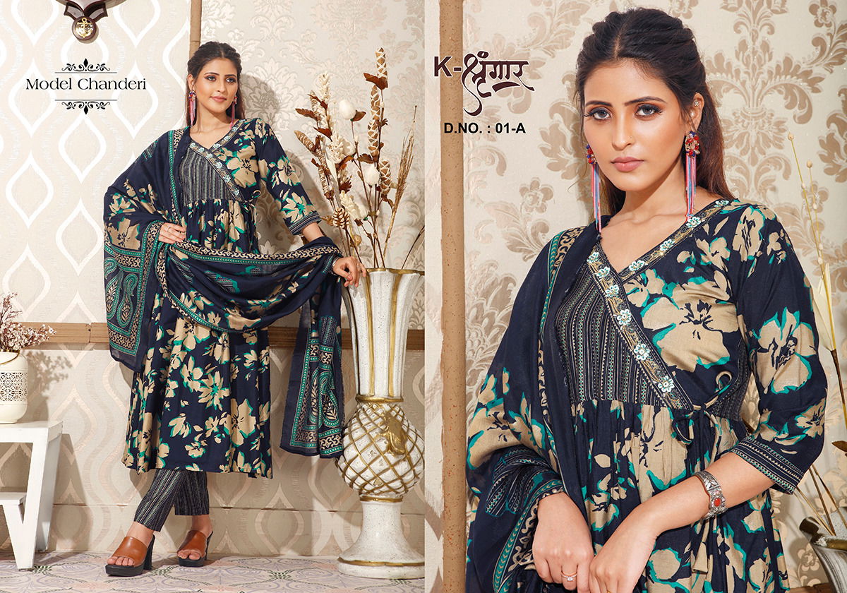K Shingar 01 Modal Chanderi Designer Kurtis With Bottom Dupatta Wholesale Price In Surat